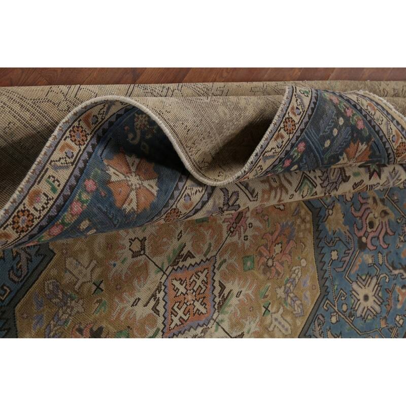 Geometric Blue Tabriz Persian Vintage Area Rug Handmade Wool Carpet - 6'6"x 9'8"