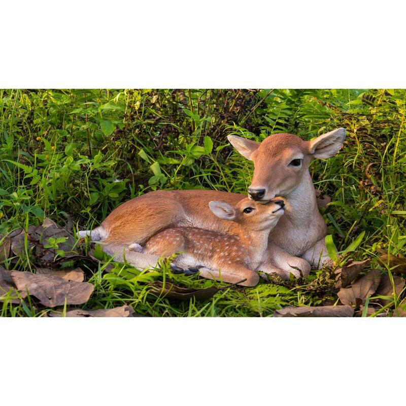 15.75" Brown Cuddling Mother and Baby Fox Outdoor Garden Statue