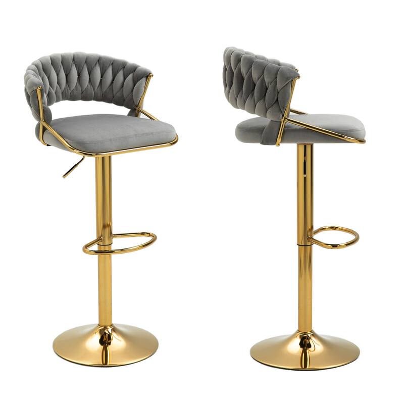 Modern Velvet Counter Bar Stools with Backs(Set of 2) - Grey