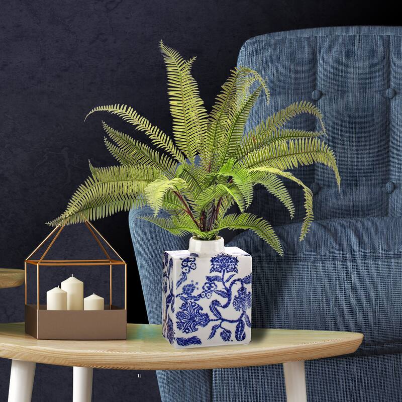 Plastic Natural Touch Forest Fern In Rectangle Vase 20"
