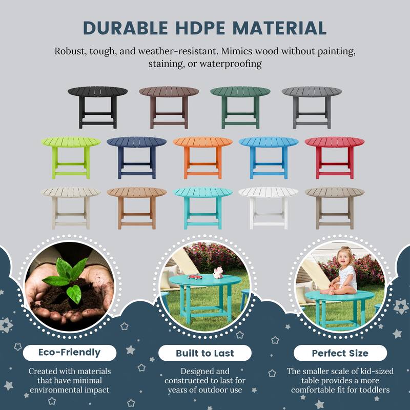 Polytrends Laguna Kids Outdoor 38" Round Poly Dining Table for Children