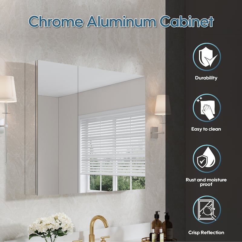 36"W X 30'H Recessed or Surface Wall Mount Bathroom Medicine Cabinet With Adjustable Glass Shelves