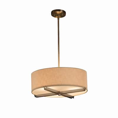 Justice Design Textile Crossbar 3-light Brushed Nickel Pendant, Cream Shade