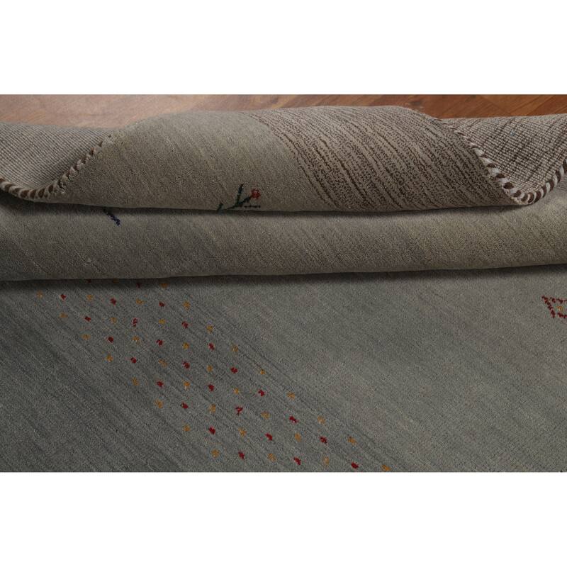 Hand Knotted Oriental 100% Wool Carpet Tribal Stripe Greys & Charcoal Gabbeh Area Rug - 5' 9'' X 4' 3''