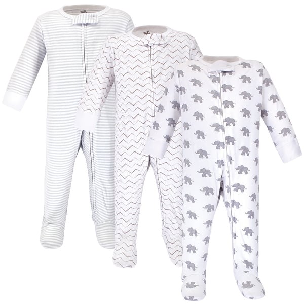 slide 1 of 1, Touched by Nature Baby Organic Cotton Zipper Sleep and Play 3pk, Marching Elephant 0-3 Months - Marching Elephant