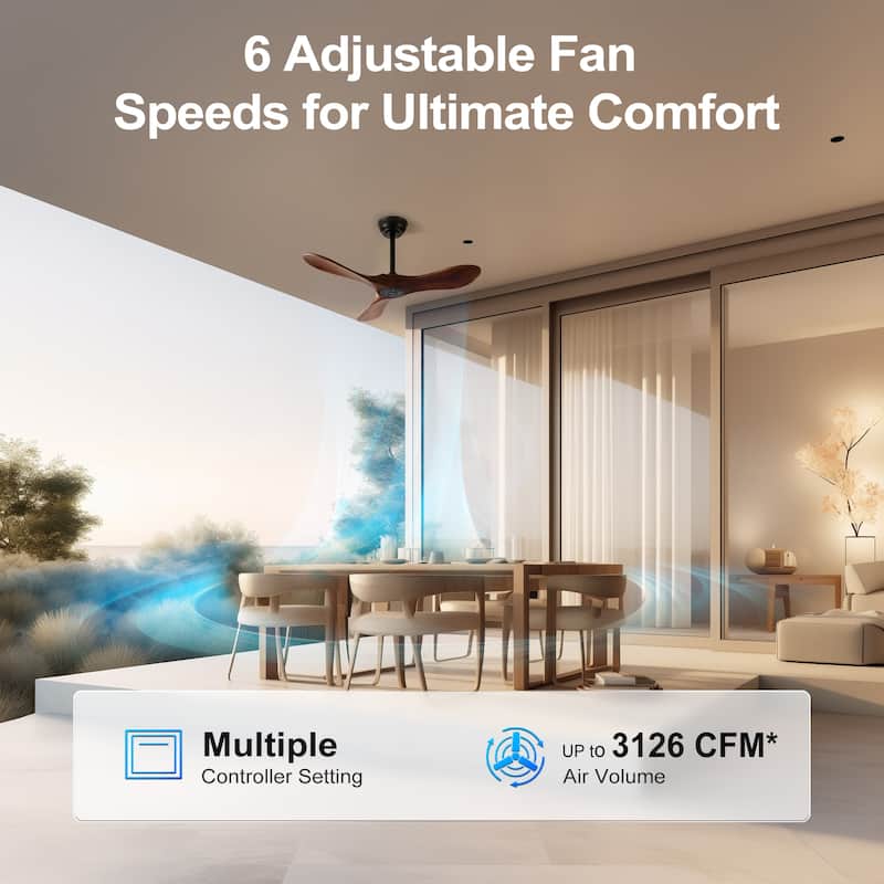 Sofucor 36 Inch Small Solid Wood Ceiling Fan without Light,With Wall Switch and Remote,3 Blades Walnut for Living Room Bedroom