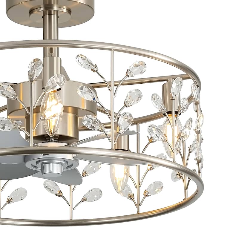 20" Glam Crystal Chandelier Caged Ceiling Fan with Light and Remote