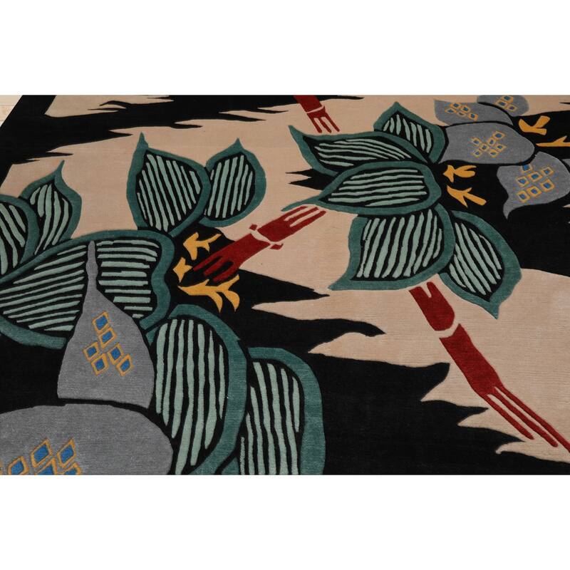 8'8''x11'8'' Hand Knotted Wool Ivory Tibetan Art Deco Plush Pile Rug - 8' 8'' x 11' 8''