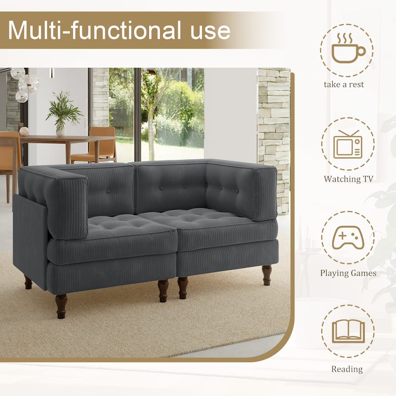 Oversized Sofa Corduroy Tufted Modular Sectional Set