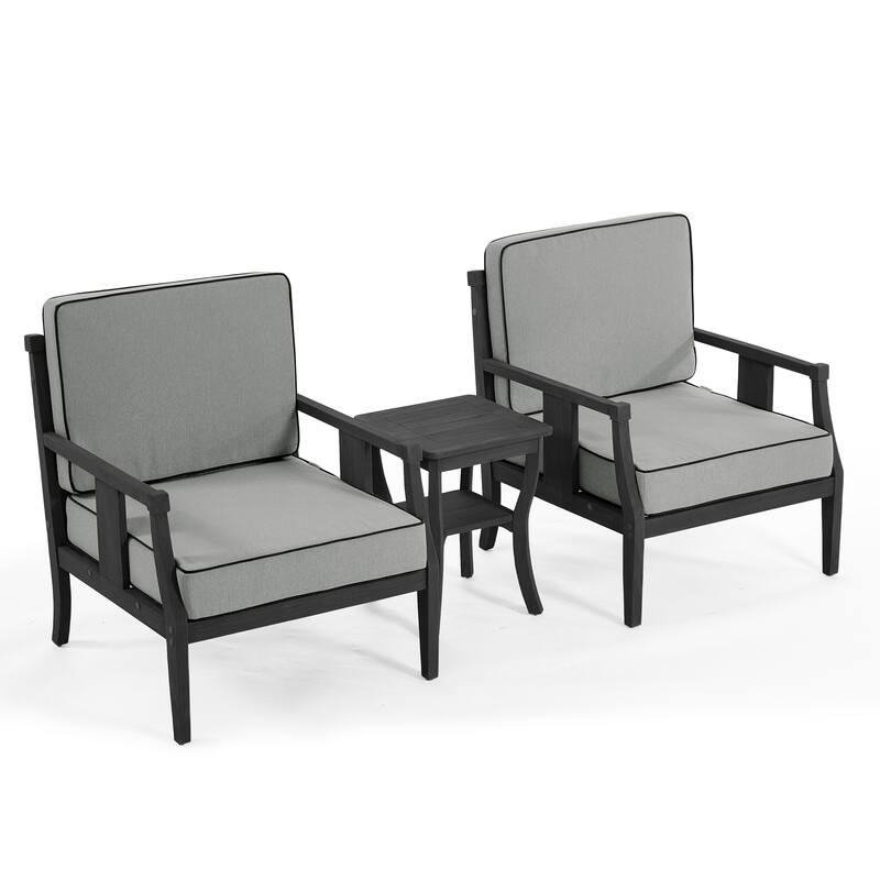 3-Piece Solid Teak Outdoor Patio Furniture Set Armchairs & Storage Table