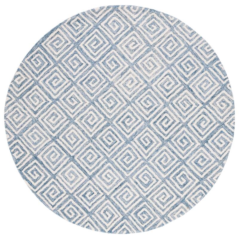 SAFAVIEH Handmade Metro Wencke Geometric Wool Rug - 6' Round - Light Blue/Ivory