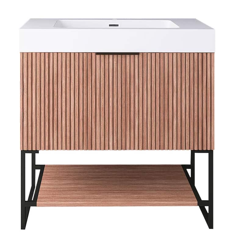 Freestanding Bathroom Vanity with White Integrated Solid Surface Sink