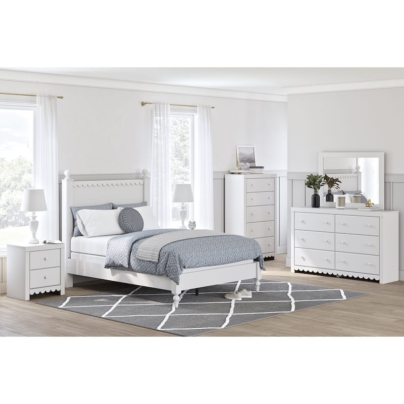 Signature Design by Ashley Mollviney White Panel Headboard with 2 Nightstands