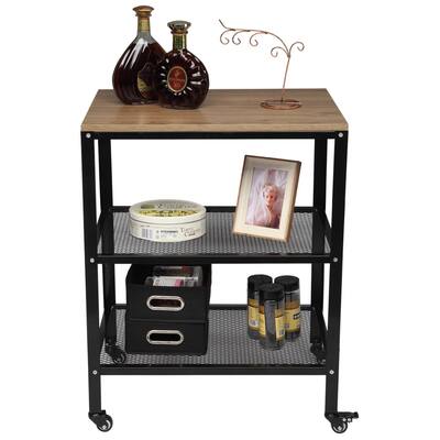 3-Tier Kitchen Microwave Versatile Cart, Standing Bakers Rack with Metal Frame, Anti-slip Rolling Casters with Breaks