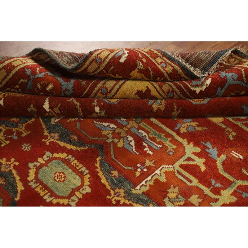 Red Medallion Heriz Serapi Indian Area Rug Hand-Knotted Wool Carpet - 8'8" x 11'9"