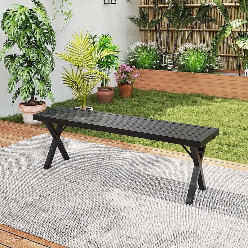 54'' Outdoor Backless Loveseat Patio Metal Bench Heavy-Duty Bench