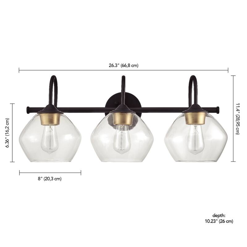 Harrow 3-Light Vanity Light, Dark Bronze, Antique Brass Accents - one size