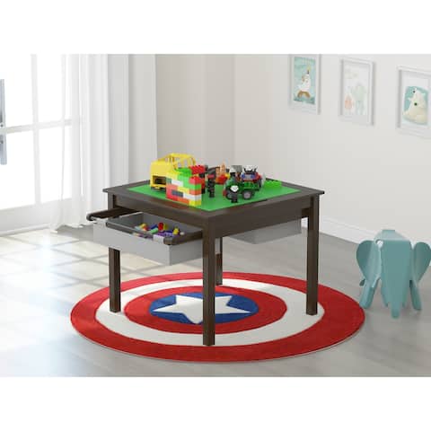 UTEX-2 in 1 Kids Activity Lego Table Set with Storage, Kids Table with 2 Chairs, Espresso with Gray Drawer