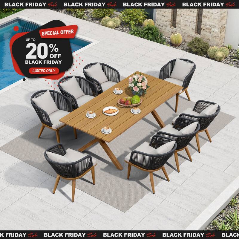 PURPLE LEAF Outdoor Dining Set for Garden Deck Wicker Table and Chairs Set-11 Piece