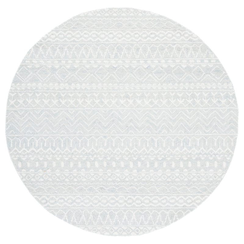 SAFAVIEH, Handmade Micro-Loop Fedosia Wool Rug - 5' Round - Aqua/Ivory