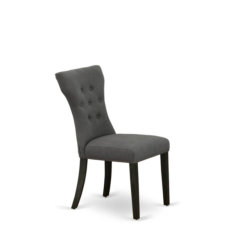 East West Furniture 3 Piece Dinette Set- a Round Dining Table with Dropleaf and 2 Linen Fabric Dining Chairs, (Finish Options)