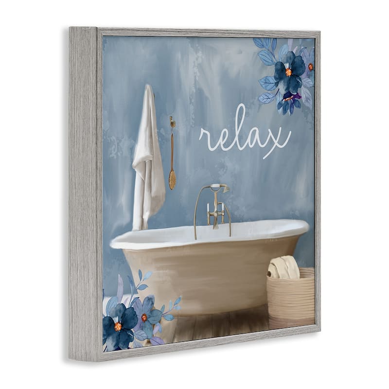 Stupell Blue Floral Relax Bathroom Scene Framed Giclee Texturized Wall Art, Design By Kim Allen