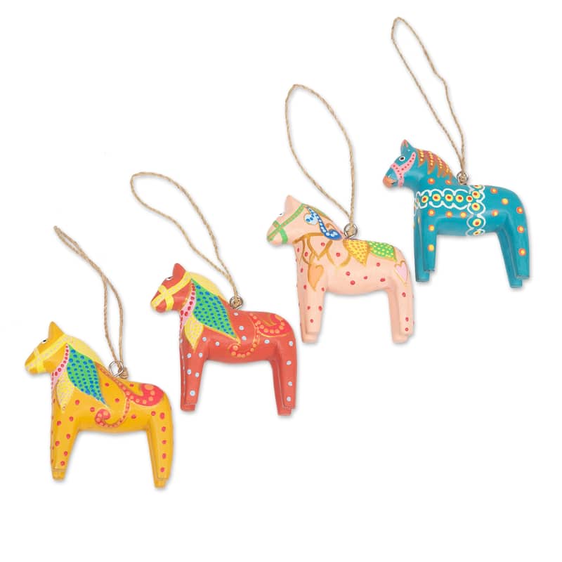 Novica Handmade Pretty Dala Horses Wood Ornaments (Set Of 4)