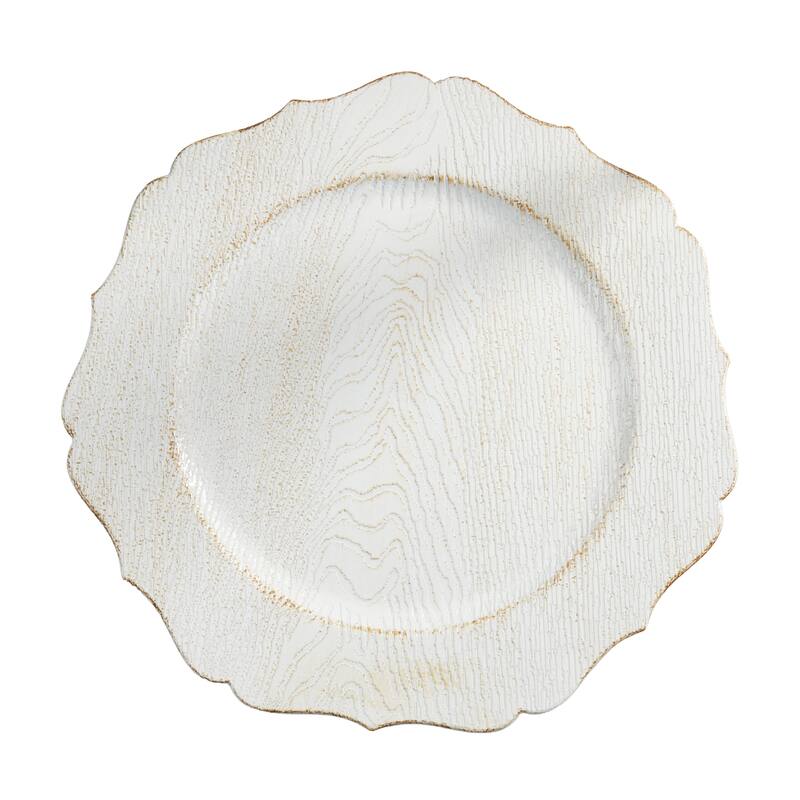 Scalloped Decorative Charger Plates (Set of 4) - Round Textured Table Chargers for Dining & Entertaining, 13" - 4 Piece - Natural