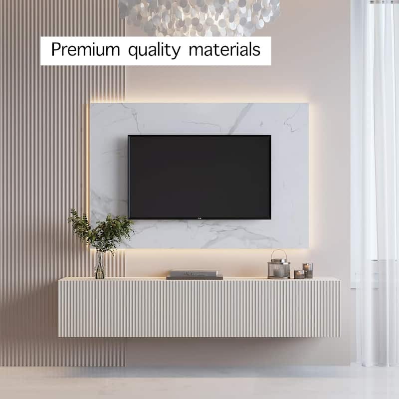 Living Skog Camelia White 59 in. Floating TV Stand Fits TV's up to 65 in. with Wall Mount Feature
