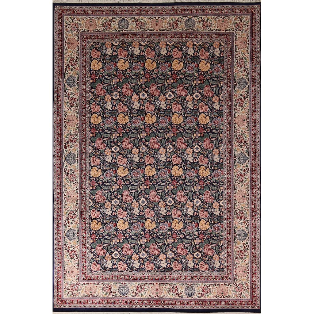 Blue Floral Aubusson Vegetable Dye Area Rug Hand-Knotted Wool Carpet - 6'0"x 9'0"