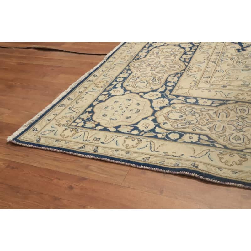 Hand Knotted Oriental 100% Wool Carpet Traditional Floral Navy Blue & Blues Kerman Area Rug - 13' 0'' X 9' 7''