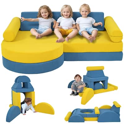 Kids Play Couch, 14 Piece Kids Couch, Child Sectional Sofa for Playing, Sitting & Sleeping, Convertible Foam Floor Cushions