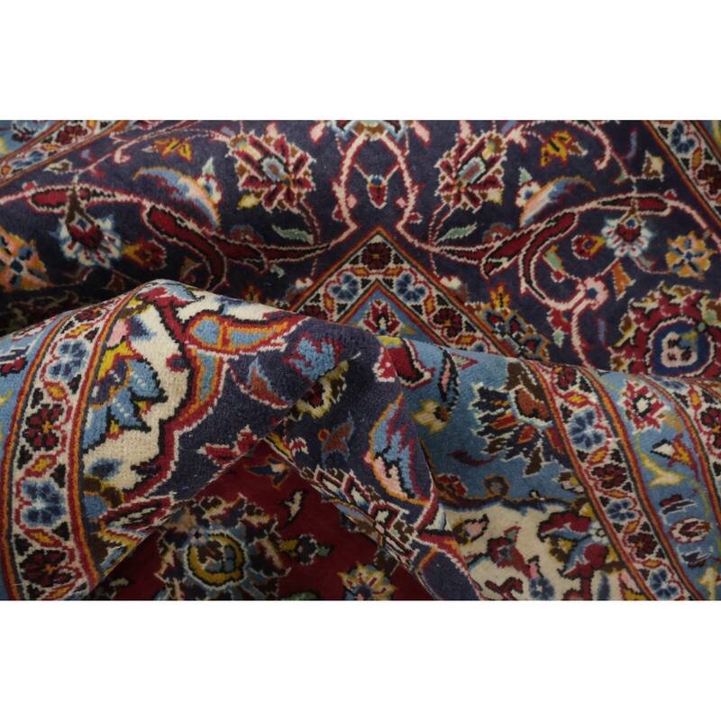 Hand Knotted Oriental 100% Wool Carpet Traditional Floral Red Kashan Area Rug - 13' 5'' X 9' 7''