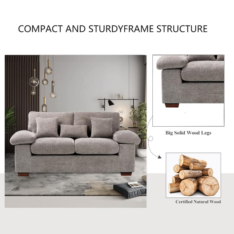 Plush Chenille Loveseat 73" - Includes Bonus 3 Pillows & Removable Back Cushion - Living Room 2-Seater Sofa