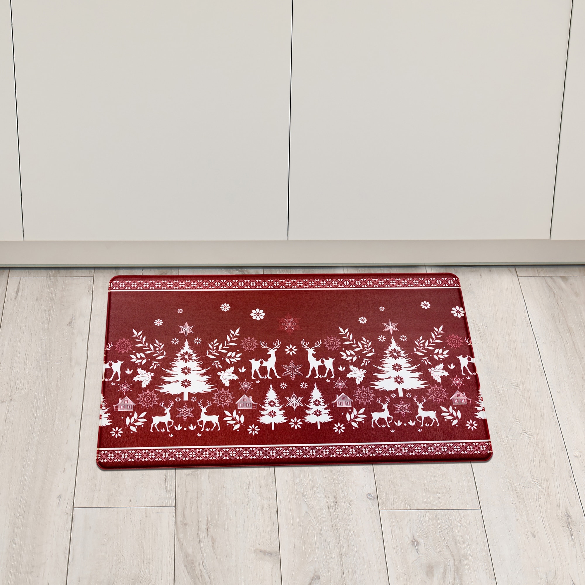 Reindeer and Snowflakes Kitchen Comfort Anti-Fatigue Christmas Floor Mat - 17.75" x 29.5" - 17.75" x 29.5"