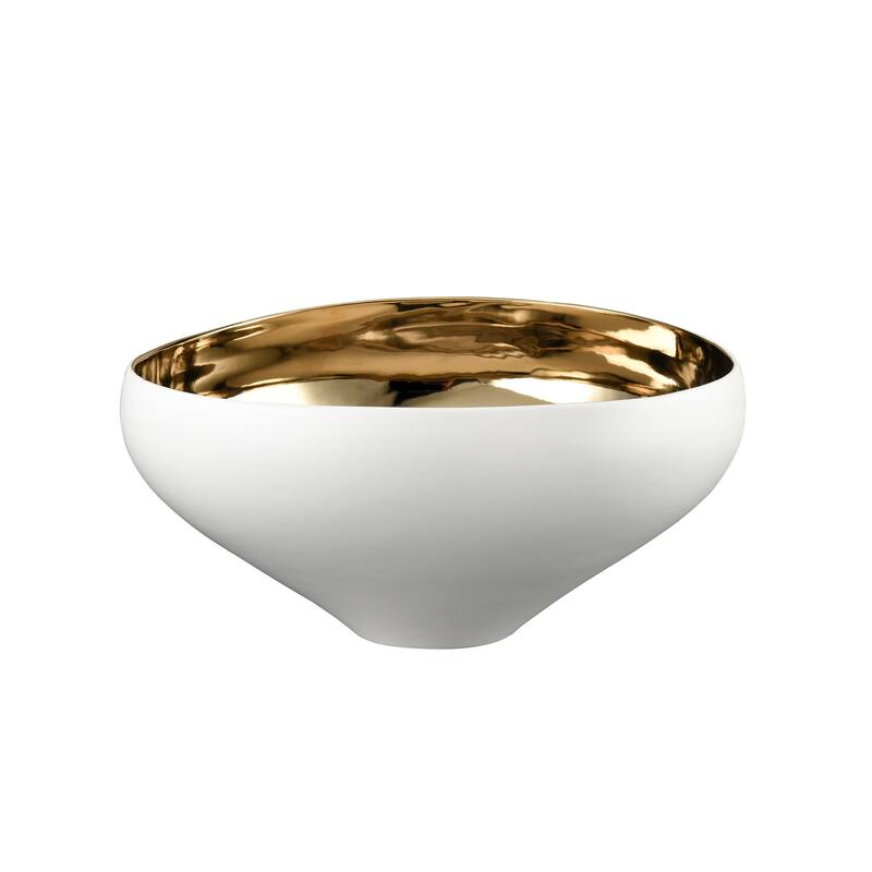 Elk Home Greer Bowl - Tall White and Gold Glazed