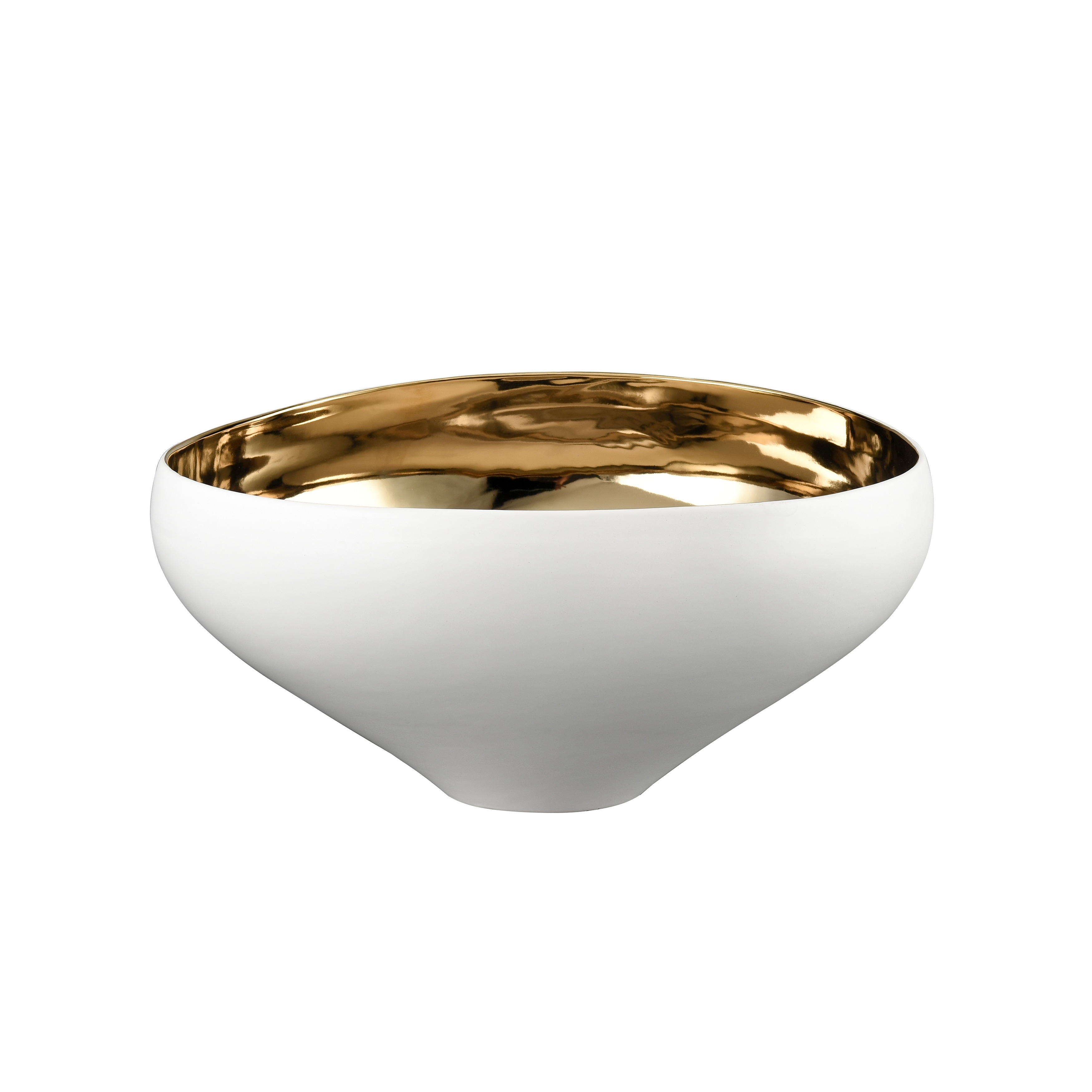Elk Home Greer Bowl - Tall White and Gold Glazed - 12in W x 11.5in D x 6.5in H