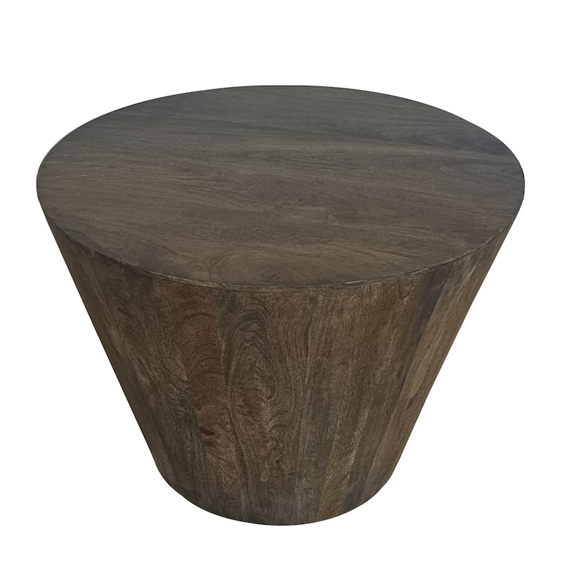 24 Inch Side End Table Round Drum Shape Handcrafted, Distressed Gray, Mango Wood