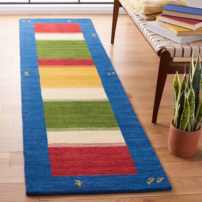 SAFAVIEH Handmade Himalaya Hand Drawn Stripe Stripe Wool Rug - 2'3" x 8' Runner - Blue