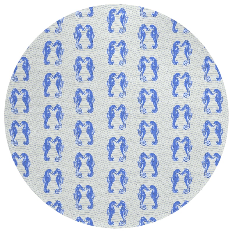 Indoor/ Outdoor Surfside Seahorses Washable Rug New - Blue - 8' x 8'