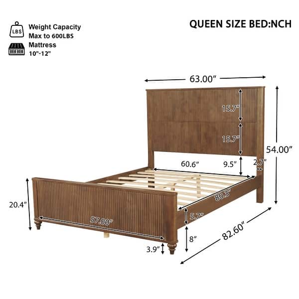 dimension image slide 2 of 6, Christopher Knight Home - Silverton Modern 3-Piece Bedroom Set with Classic Grooved Panels Bed Frame & Matching Nightstands