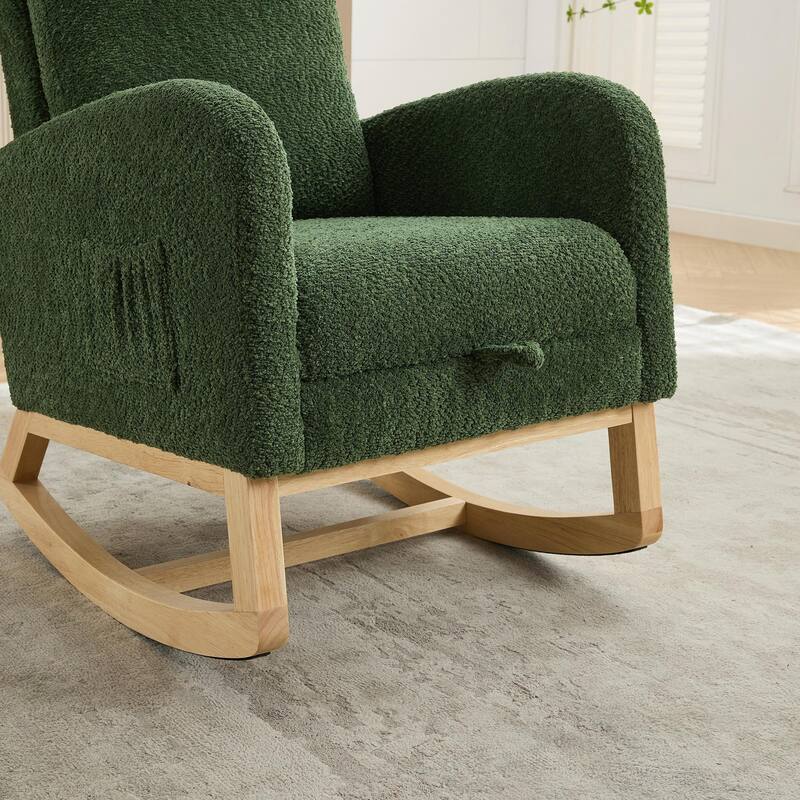 25.4" Wide Nursery Rocking Chair with Retractable Footrest & Side Pocket