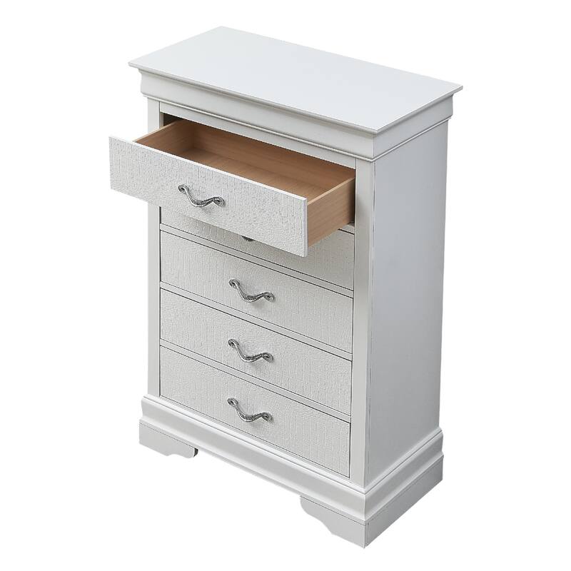 5-Drawer Textured Wooden Bedroom Chest - 48" - Silver