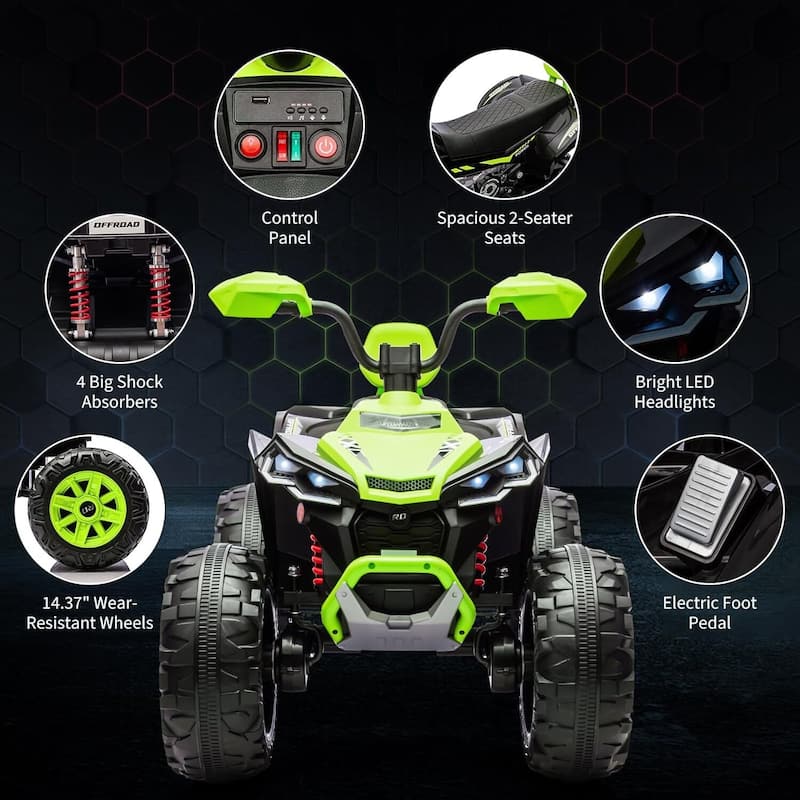 24V 2 Seat Ride on Toys Kids ATV 4 Wheel Quad Bike for Kids Best Gift