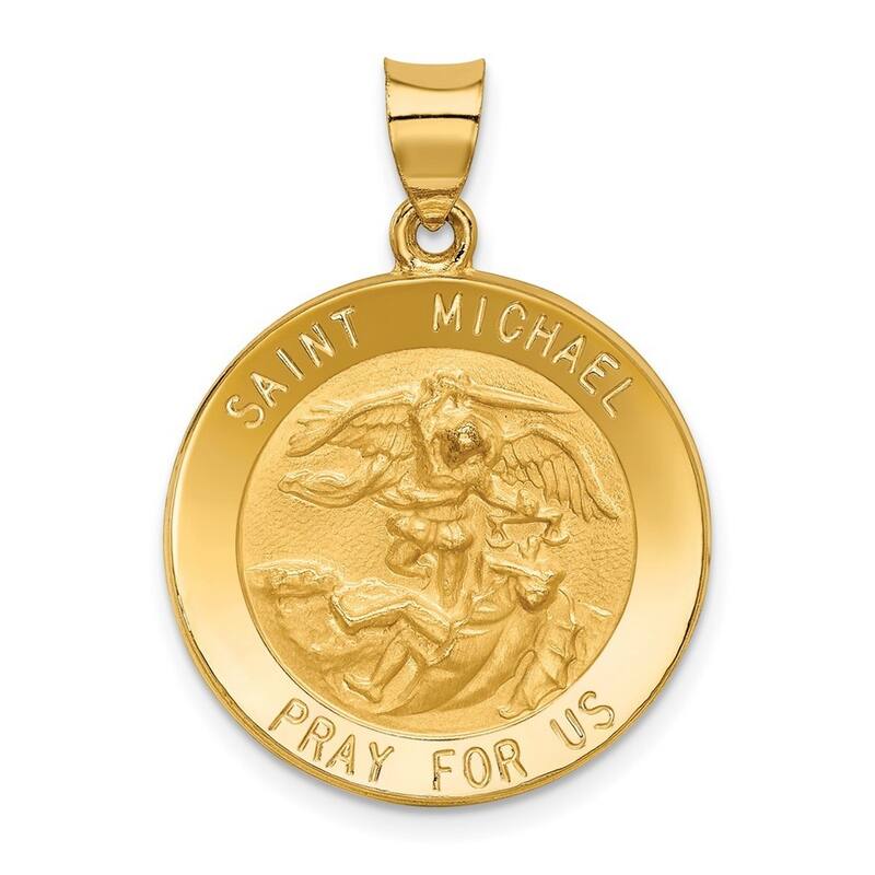 Curata 14k Yellow Gold 18" satin St. Michael Medal Round Pendant Necklace - 29.2x31.8mm