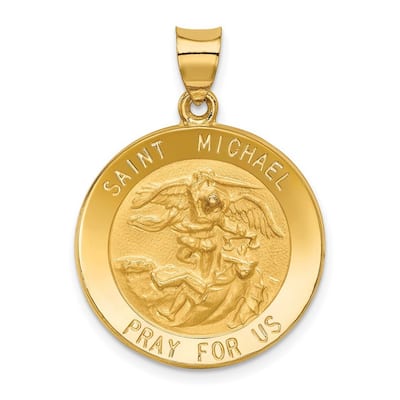 Curata 14k Yellow Gold 18" satin St. Michael Medal Round Pendant Necklace - 29.2x31.8mm