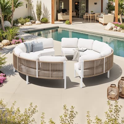 Outdoor Half Moon Curved Sofa Rattan Sectional Sofa Patio Outdoor Conversation Sets