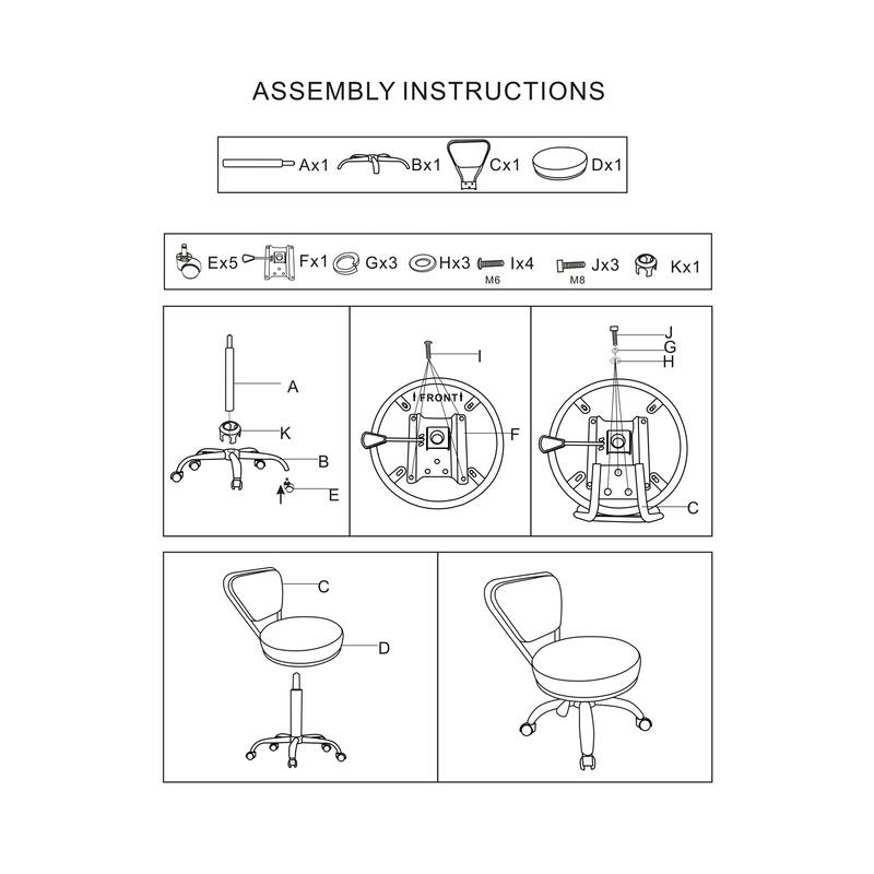 Dayton Short Stool Adjustable 13" to 15" Low Rolling Chair with Backrest, Matte Black - N/A