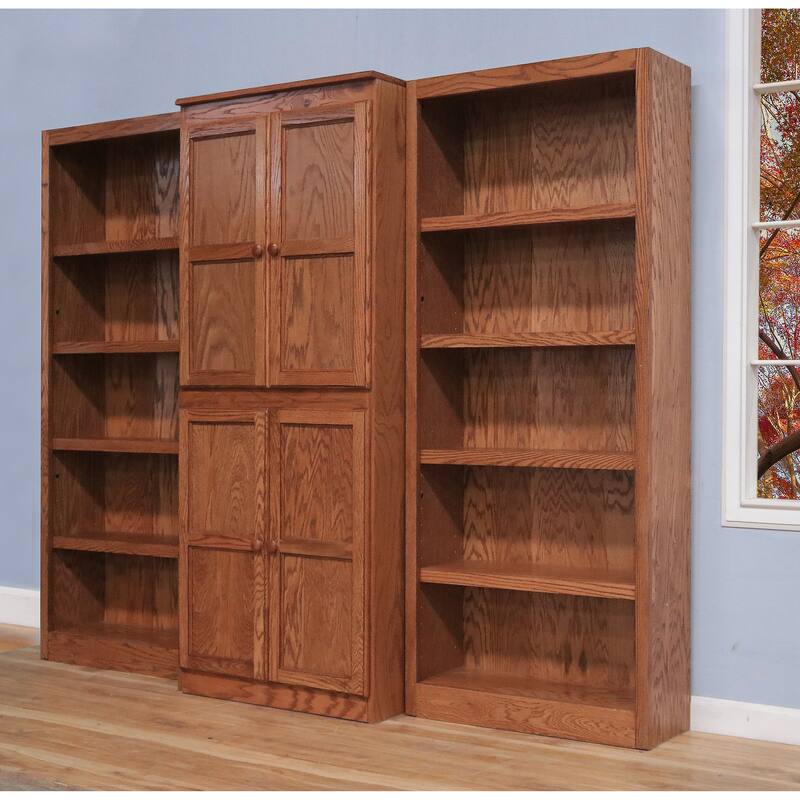 Concepts in Wood 15 Shelf Bookcase Wall with Doors, 72 inch Tall