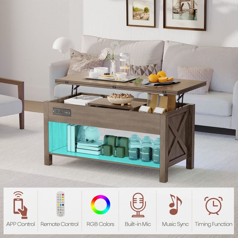 Meyreso 42" Lift Top Coffee Table, 4 in 1 Coffee Tables with Storage Cabinet for Living Room